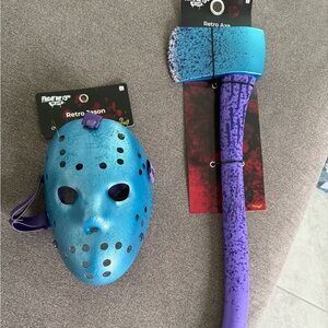 Blue teal and Purple Retro Jason Mask and Axe costume Set